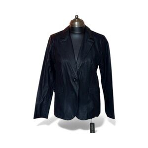 Blank Nyc faux leather black jacket blazer two side pockets and one front button